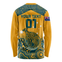 Custom Australia Rugby Long Sleeve Shirt Wallabies Aboriginal Pattern LT01