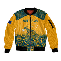 Custom Australia Rugby Sleeve Zip Bomber Jacket Wallabies Aboriginal Pattern - Wonder Print Shop
