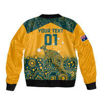 Custom Australia Rugby Sleeve Zip Bomber Jacket Wallabies Aboriginal Pattern - Wonder Print Shop
