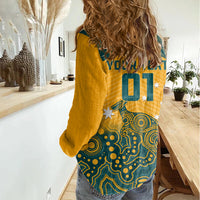 Custom Australia Rugby Women Casual Shirt Wallabies Aboriginal Pattern - Wonder Print Shop