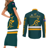 Australia Rugby Couples Matching Short Sleeve Bodycon Dress and Long Sleeve Button Shirts Wallabies Go 2023 World Cup - Wonder Print Shop