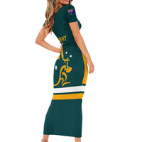 Custom Australia Rugby Short Sleeve Bodycon Dress Wallabies Go 2023 World Cup - Wonder Print Shop