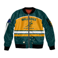 Unisex green and yellow rugby zip bomber jacket with WALLABIES and AUSTRALIA crest