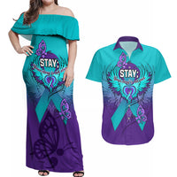Personalised Stay Your Story is Not Over Suicide Prevention Couples Matching Off Shoulder Maxi Dress and Hawaiian Shirt - Wonder Print Shop