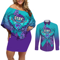 Personalised Stay Your Story is Not Over Suicide Prevention Couples Matching Off Shoulder Short Dress and Long Sleeve Button Shirts - Wonder Print Shop