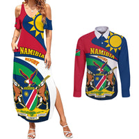 Namibia Rugby Couples Matching Summer Maxi Dress and Long Sleeve Button Shirts Welwitschias Go 2023 World Cup - Wonder Print Shop