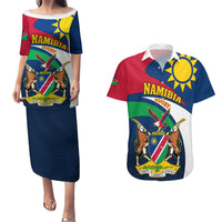 Custom Namibia Rugby Couples Matching Puletasi Dress and Hawaiian Shirt Welwitschias Go 2023 World Cup - Wonder Print Shop
