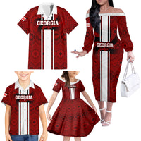 Custom Georgia Rugby Family Matching Off Shoulder Long Sleeve Dress and Hawaiian Shirt The Lelos Go 2023 World Cup - Wonder Print Shop