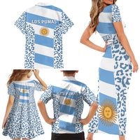 Argentina Rugby Family Matching Short Sleeve Bodycon Dress and Hawaiian Shirt Los Pumas Go 2023 World Cup - Wonder Print Shop