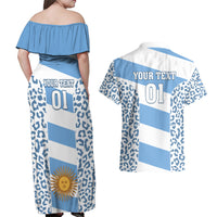 Custom Argentina Rugby Couples Matching Off Shoulder Maxi Dress and Hawaiian Shirt Los Pumas Go 2023 World Cup - Wonder Print Shop