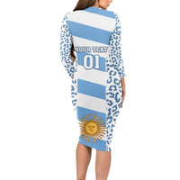 Custom Argentina Rugby Long Sleeve Bodycon Dress Los Pumas Go 2023 World Cup - Wonder Print Shop