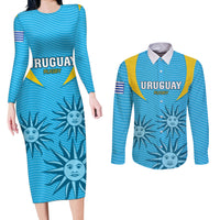 Uruguay Rugby Couples Matching Long Sleeve Bodycon Dress and Long Sleeve Button Shirts Los Teros Go 2023 World Cup - Wonder Print Shop