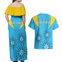 Uruguay Rugby Couples Matching Off Shoulder Maxi Dress and Hawaiian Shirt Los Teros Go 2023 World Cup - Wonder Print Shop