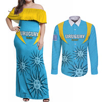 Uruguay Rugby Couples Matching Off Shoulder Maxi Dress and Long Sleeve Button Shirts Los Teros Go 2023 World Cup - Wonder Print Shop