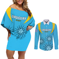 Uruguay Rugby Couples Matching Off Shoulder Short Dress and Long Sleeve Button Shirts Los Teros Go 2023 World Cup - Wonder Print Shop
