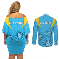 Uruguay Rugby Couples Matching Off Shoulder Short Dress and Long Sleeve Button Shirts Los Teros Go 2023 World Cup - Wonder Print Shop