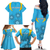 Uruguay Rugby Family Matching Off Shoulder Long Sleeve Dress and Hawaiian Shirt Los Teros Go 2023 World Cup - Wonder Print Shop