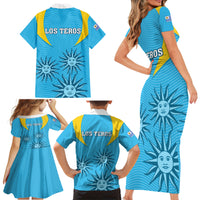 Uruguay Rugby Family Matching Short Sleeve Bodycon Dress and Hawaiian Shirt Los Teros Go 2023 World Cup - Wonder Print Shop