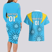 Custom Uruguay Rugby Couples Matching Long Sleeve Bodycon Dress and Hawaiian Shirt Los Teros Go 2023 World Cup - Wonder Print Shop