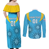 Custom Uruguay Rugby Couples Matching Off Shoulder Maxi Dress and Long Sleeve Button Shirts Los Teros Go 2023 World Cup - Wonder Print Shop