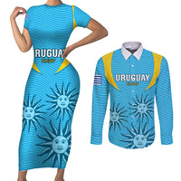 Custom Uruguay Rugby Couples Matching Short Sleeve Bodycon Dress and Long Sleeve Button Shirts Los Teros Go 2023 World Cup - Wonder Print Shop