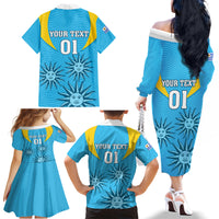 Custom Uruguay Rugby Family Matching Off Shoulder Long Sleeve Dress and Hawaiian Shirt Los Teros Go 2023 World Cup - Wonder Print Shop