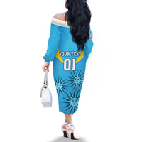 Custom Uruguay Rugby Family Matching Off Shoulder Long Sleeve Dress and Hawaiian Shirt Los Teros Go 2023 World Cup - Wonder Print Shop