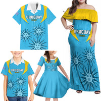 Custom Uruguay Rugby Family Matching Off Shoulder Maxi Dress and Hawaiian Shirt Los Teros Go 2023 World Cup - Wonder Print Shop