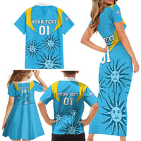 Custom Uruguay Rugby Family Matching Short Sleeve Bodycon Dress and Hawaiian Shirt Los Teros Go 2023 World Cup - Wonder Print Shop