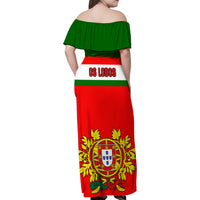 Portugal Rugby Family Matching Off Shoulder Maxi Dress and Hawaiian Shirt Os Lobos Go 2023 World Cup - Wonder Print Shop