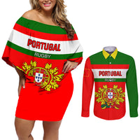 Custom Portugal Rugby Couples Matching Off Shoulder Short Dress and Long Sleeve Button Shirts Os Lobos Go 2023 World Cup - Wonder Print Shop