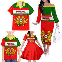 Custom Portugal Rugby Family Matching Off Shoulder Long Sleeve Dress and Hawaiian Shirt Os Lobos Go 2023 World Cup - Wonder Print Shop