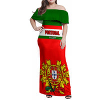 Custom Portugal Rugby Family Matching Off Shoulder Maxi Dress and Hawaiian Shirt Os Lobos Go 2023 World Cup - Wonder Print Shop