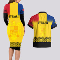 Romania Rugby Couples Matching Long Sleeve Bodycon Dress and Hawaiian Shirt Stejarii Go 2023 World Cup - Wonder Print Shop