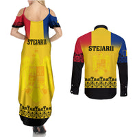 Romania Rugby Couples Matching Summer Maxi Dress and Long Sleeve Button Shirts Stejarii Go 2023 World Cup - Wonder Print Shop