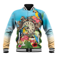 Personalized It's 5 o'clock Somewhere Baseball Jacket Hawaiian Tropical Parrots - Wonder Print Shop