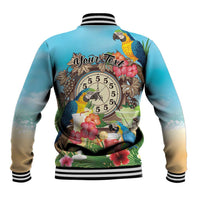 Personalized It's 5 o'clock Somewhere Baseball Jacket Hawaiian Tropical Parrots - Wonder Print Shop