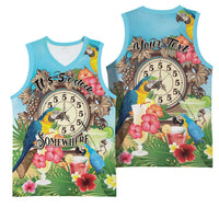 Personalized It's 5 o'clock Somewhere Basketball Jersey Hawaiian Tropical Parrots - Wonder Print Shop