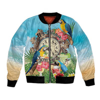 Personalized It's 5 o'clock Somewhere Bomber Jacket Hawaiian Tropical Parrots - Wonder Print Shop