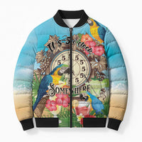 Personalized It's 5 o'clock Somewhere Bomber Puffer Jacket Hawaiian Tropical Parrots - Wonder Print Shop