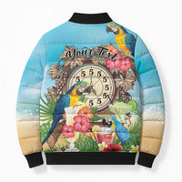 Personalized It's 5 o'clock Somewhere Bomber Puffer Jacket Hawaiian Tropical Parrots - Wonder Print Shop