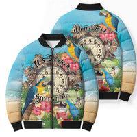 Personalized It's 5 o'clock Somewhere Bomber Puffer Jacket Hawaiian Tropical Parrots - Wonder Print Shop