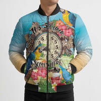 Personalized It's 5 o'clock Somewhere Bomber Puffer Jacket Hawaiian Tropical Parrots - Wonder Print Shop