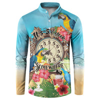 Personalized It's 5 o'clock Somewhere Button Sweatshirt Hawaiian Tropical Parrots - Wonder Print Shop