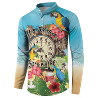 Personalized It's 5 o'clock Somewhere Button Sweatshirt Hawaiian Tropical Parrots - Wonder Print Shop