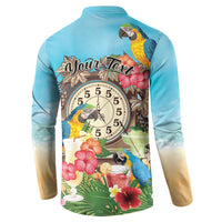 Personalized It's 5 o'clock Somewhere Button Sweatshirt Hawaiian Tropical Parrots - Wonder Print Shop