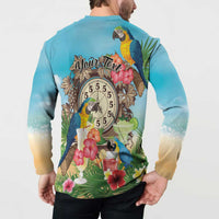 Personalized It's 5 o'clock Somewhere Button Sweatshirt Hawaiian Tropical Parrots - Wonder Print Shop