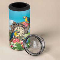 Personalized It's 5 o'clock Somewhere 4 in 1 Can Cooler Tumbler Hawaiian Tropical Parrots - Wonder Print Shop