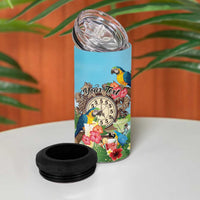 Personalized It's 5 o'clock Somewhere 4 in 1 Can Cooler Tumbler Hawaiian Tropical Parrots - Wonder Print Shop