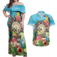 Personalized It's 5 o'clock Somewhere Couples Matching Off Shoulder Maxi Dress and Hawaiian Shirt Hawaiian Tropical Parrots - Wonder Print Shop